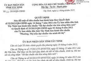 Quyết định 61/2019/QĐ-UBND sửa đổi một số tiêu chuẩn xã đạt chuẩn văn hóa nông thôn mới tỉnh Tây Ninh