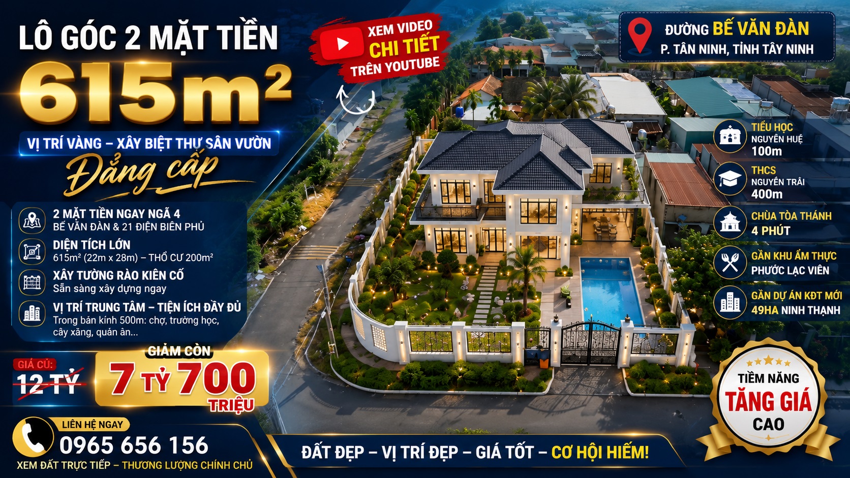 Bán đất 2 mặt tiền đường Bế Văn Đàn, phường Tân Ninh, Tây Ninh giảm ngay 4 tỷ 300 triệu trong tuần