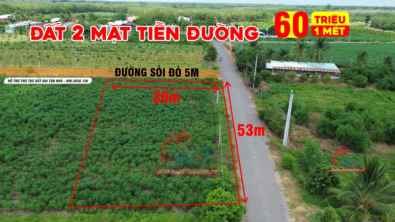 Bán GẤP đất 2 mặt tiền đường phường Bình Minh, Tây Ninh – 53 mét đường nhựa giá bằng ngân hàng định giá